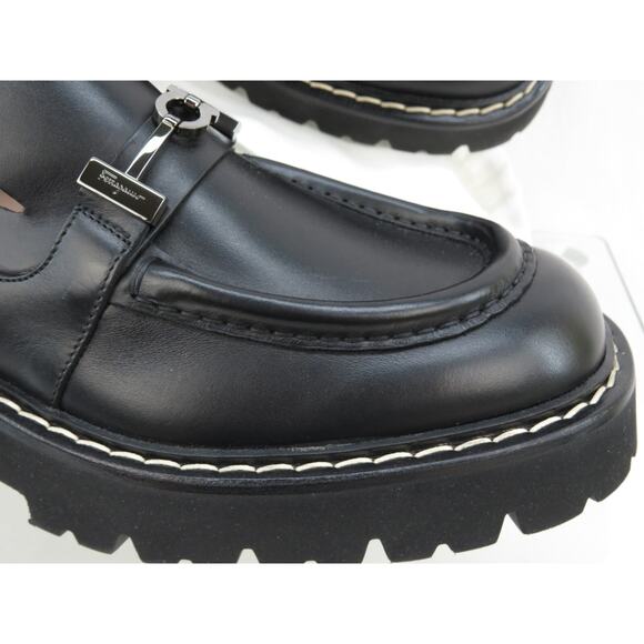 FERRAGAMO IGNAZIO BLACK LEATHER GANCIO BIT LOGO LUG PLATFORM LOAFERS 11.5 M - Picture 11 of 14